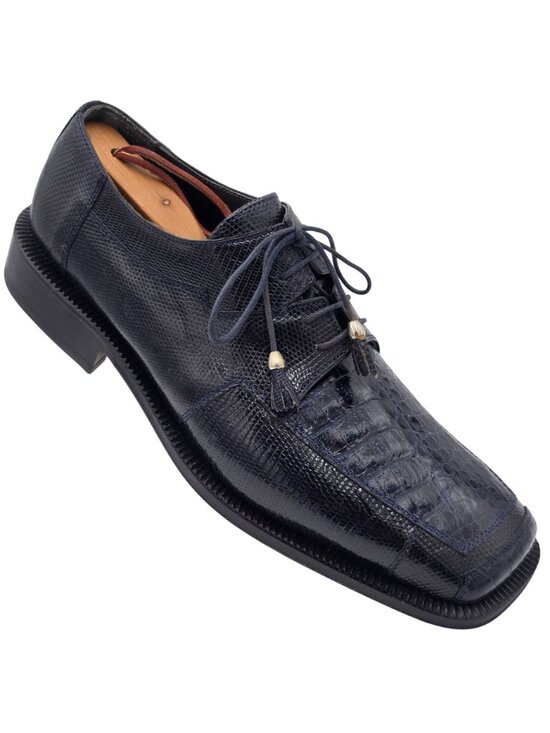 NEW Vintage Crocodile Lizard Mens 10 Navy Blue Exotic David Eden Dress Shoes main image 6